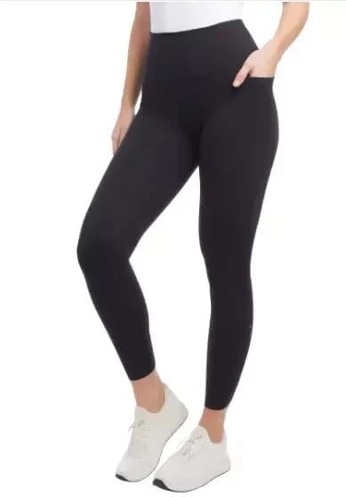 Danskin Women’s Brushed Leggings – Soft Midweight Yoga Pants with Side Pockets, Breathable Stretch Workout Wear (Black Salt, L) - Image 2