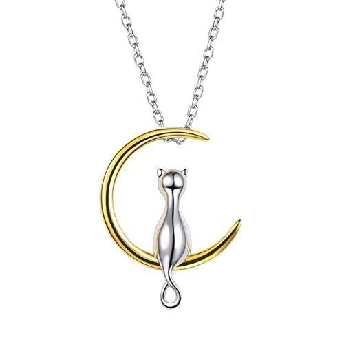 Collier chaton assis sur la lune argent 925 un bijou poétique plein de douceur