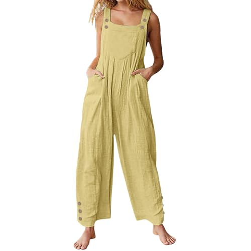 Pantalones de trabajo elásticos y cómodos estilo peto holgado de lino sin mangas