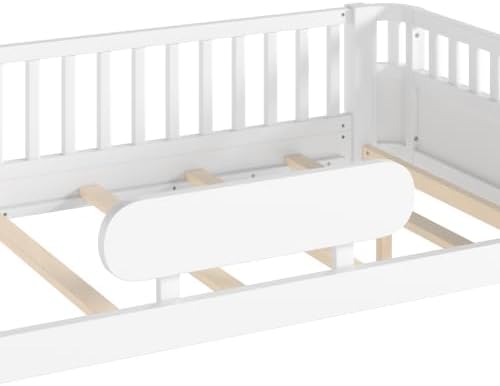 Bellemave Kids Twin Platform Bed with Detachable Fence and Side Guardrail, Solid Wood Platform Bed Frame with Safety Guardrails for Kids Girls Boys (White/Twin)