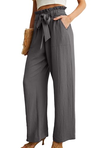 HiMONE Petite High Waisted Wide Leg Pants – Tailored Paperbag Waist Ankle Length Trousers for Women 5'4" and Under Smoky Gray — view 6