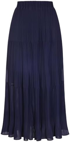 Kate Kasin 2026 Women's Chiffon Maxi Skirt, High Waist Pleated Sk...