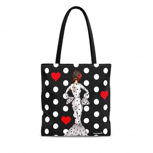 IllustrArte Bolso Tote Flamenco Mujer 43x43 cm – Flamenca “María Blanco” con Lunares – Doble Cara – Asas 60 cm – Poliéster 400 g/m² – Regalo Original – Málaga IllustrArte Bolso Tote Flamenco Mujer 43x43 cm – Flamenca “María Blanco” con Lunares – Doble Cara – Asas 60 cm – Poliéster 400 g/m² – Regalo Original – Málaga