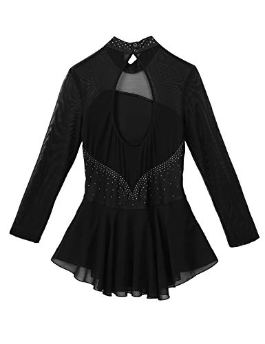 Yizyif Women's Adult Long Sleeve Spandex Gymnastics Leotard Ballet Dance Figure Skating Dresses Black X-Large #TOP4