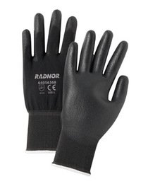 Radnor Glove Economy Large 13 Gauge Nylon Seamless Knit Black Polyurethane Palm and Fingertip Knitwrist Black -1 Dozen Pairs