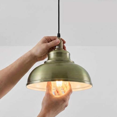 Image of LEDSone Industrial Pendant Light 29cm Curvy Dome Satin Nickel Flush Mount Ceiling Light Adjustable Chandelier Modern Farmhouse Deals for Living Room Bedside Office Stylish Spaces