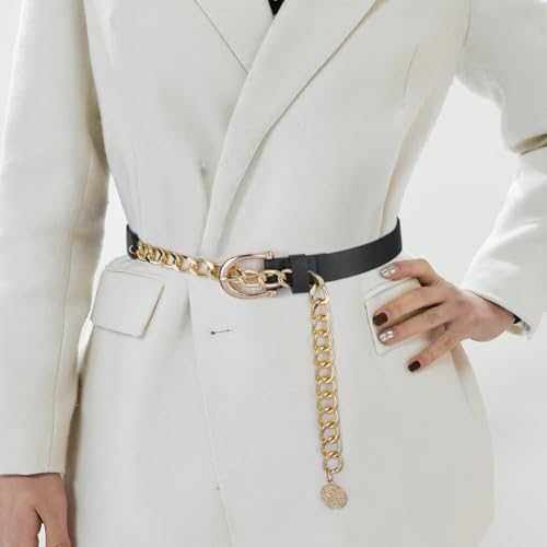 Waist Chain Belts for Women Metal Waist Belt Chunky PU Leather Belly Link3