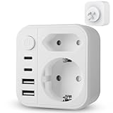 6 en 1 Adaptador De Enchufe España A Americano con 2 USB A Tipo-C, GeeRic Enchufe Universal Viaje para USA, Canada, Mexico República Dominicana y Canadá, 3400 W/máx. 250 V-13 A