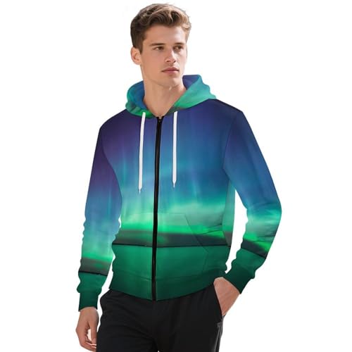 Beautiful Northern Lights Men's Hoodie Full-zip Hooded Sweatshirt Zip-up Pockets Jackets