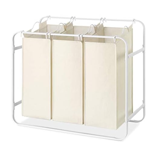 Whitmor Retro Triple Laundry Sorter with 3 Removable Canvas Bags - White & Canvas