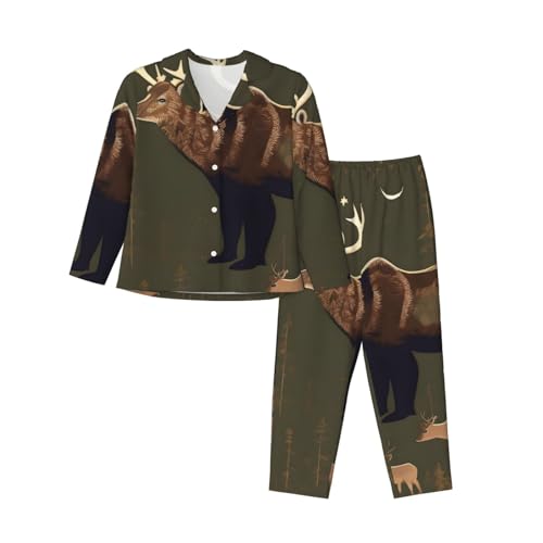 Pyjama manches longues femme motif cerf idéal pour vos soirées hiver