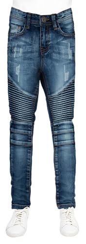 X RAY Boys Denim Jeans (4-20), Big Boy & Little Kids Stretch Slim Fit Pants, Distressed Ripped Biker Jeans for Boys, Light Blue Moto, 12