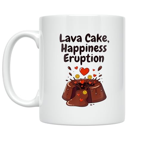 Chocolate Lover Coffee Mug - Lava Cake Happiness Eruption Design - 11 oz White Ceramic - Fun Dessert Theme