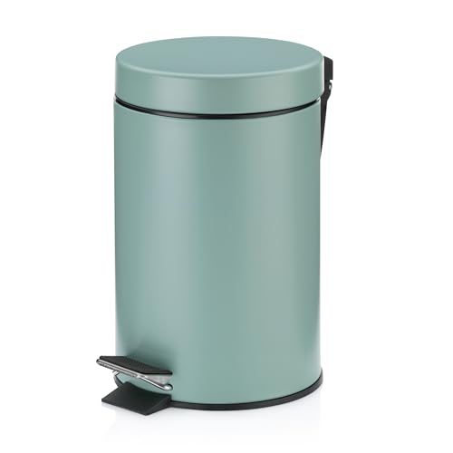 kela Cubo de basura para cosméticos verde 3 l, cubo de basura metálico con pedal para baño, cubo de basura para baño con cubo interior y asa de transporte, MONACO, verde jade mate