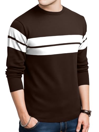Image of LEOTUDE Stylist Regular fit Full Sleeve Cottonblend Solid Round Neck Tshirt for Man (Color Brown)