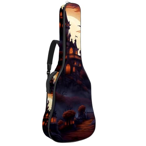 Sac pour guitare acoustique château Halloween avec poches et bandoulière réglable