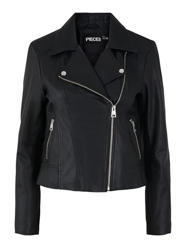 PIECES Chaqueta de Cuero Femenino, Negro, S
