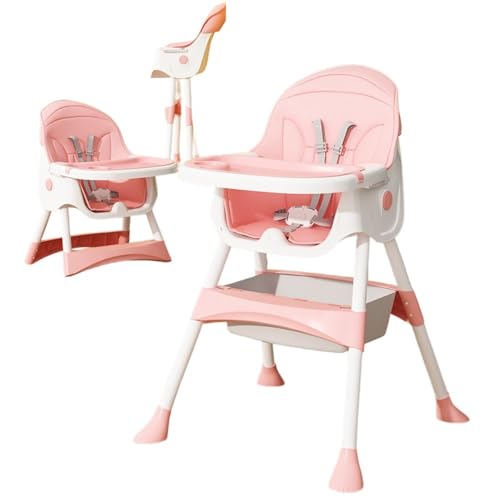 Klivex ベビーチェア ハイローチェア 五点式安全ベルト 軽量 二段テーブル付き 高さ調節 収納袋 工具必要なし 多機能 赤ちゃん用 お食事椅子 持ち運び便利 出産祝い キッズチェア 6ヶ月-3歳 (ピンク,ダブルダイニングトレイ+PUクッション+収納
