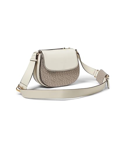 Calvin Klein Bella Signature Saddle Crossbody, Almond/Taupe/White2