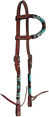 Showman Single Ear Leather Headstall w/Southwest Beaded Design Overlay