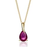 MIORE Collana Donna, Goccia Rubino, Ciondolo Oro Giallo 9KT 375, Catenina Argento 925 Placcata Oro 18Kt, Gioiello Anallergico, Elegante Portagioie