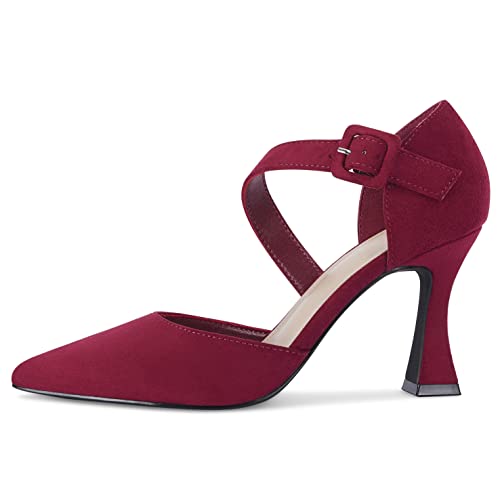 Coutgo Women's One Cross Strap Pumps Pointed Toe Stiletto High Heels Buckle Strap Dress Party Wedding Shoes2