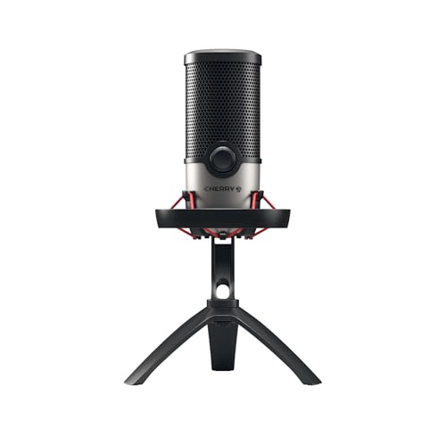 Cherry UM 6.0 USB-Mikrofon für PC, Mac, Gaming, Aufnahme, Streaming, Podcasting, Studio und Computer-Kondensator, Single Touch Mute Funktion, verstellbarer Ständer aus Metall mit Stoßdämpfer