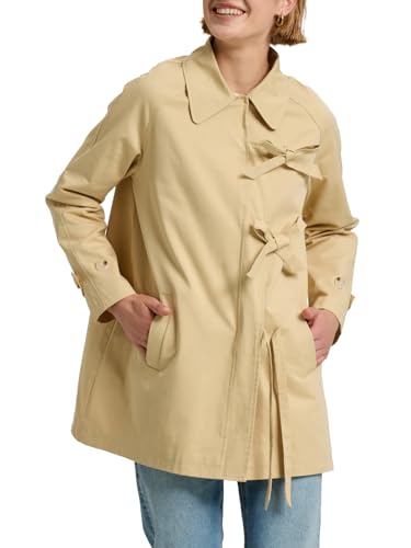 Women's Bow Toggle Trench Coat, 100% Cotton Button Down Windproof Oversized Lightweight Peacoat Overcoat