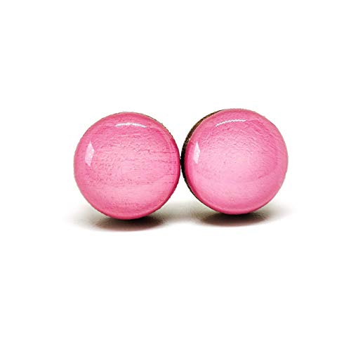 Stud Earrings Set, Bubble Gum Pink 10 mm Round Studs for Women Girls Stainless Steel Posts for Sensitive Ears, Color Dot by Candi Cove Designs