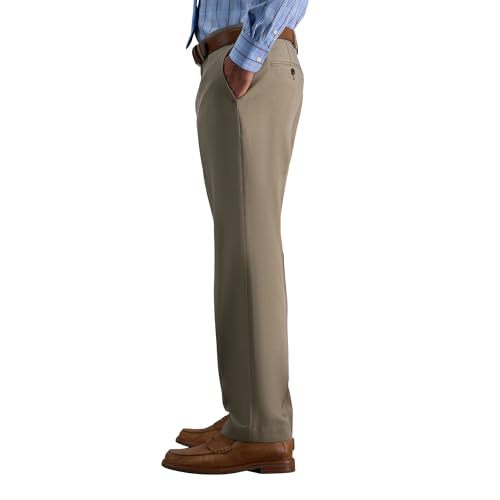 Haggar Men's Straight Fit Premium Comfort Dress Pant Oatmeal — view 3