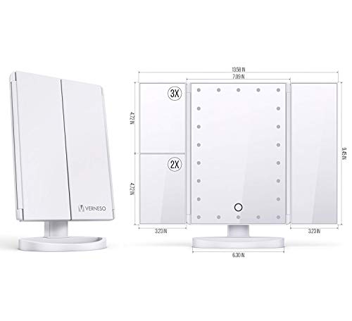 Lighted Makeup Mirror With 22 Leds - Vanity Mirror With Lights - 10X/3X/2X Magnification And Touch Screen - 180 Degree Rotation - Cosmetic Make Up Trifold Table Light Up Mirrors For Travel (White) #TOP4