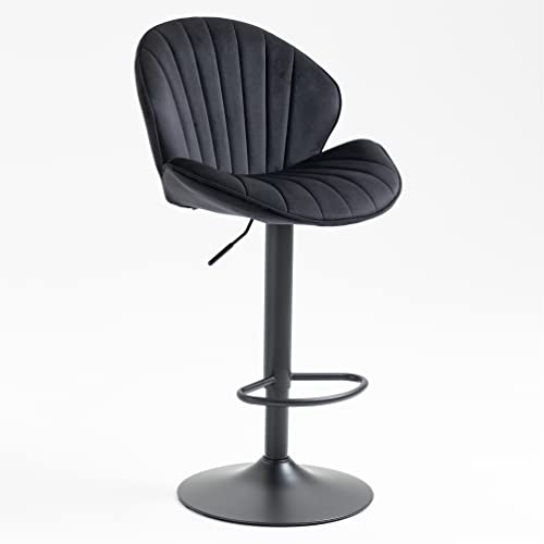 Szlizccc Shell Barstools Set Of 2, Black Chassis Adjustable Swivel Bar Stool, Velvet Mid Back Bar Chair,Kitchen Counter Stool (Black) #TOP5