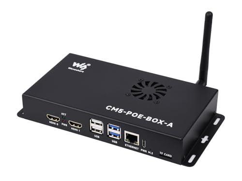 Waveshare Compute Module 5 IO Board, Compatible with All Variants of Raspberry Pi CM5, with PoE Feature, Bundle with PoE Base Board + Case + Power Supply Adapter