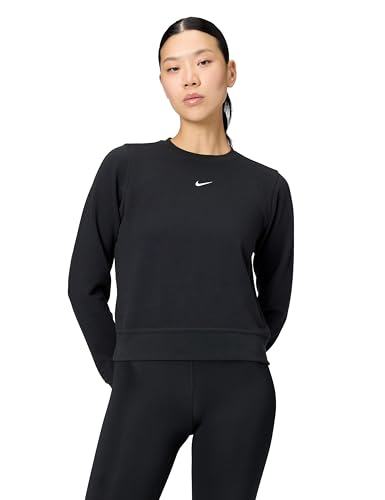 Nike Women's Dri-Fit One Crew-Neck French Terry Sweatshirt, Black/White, X-Large
