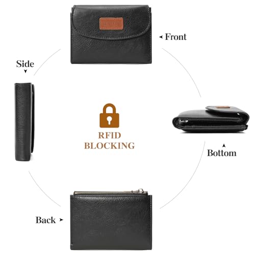 Image of SENDEFN Small Womens Wallet RFID Blocking Double Zipper Pocket Card Holder Purse