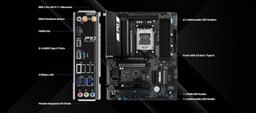 Image of ASRock X870 Pro-A WiFi ATX Motherboard - AMD AM5 Ryzen 9000 /8000 /7000, DDR5 8000+(OC), PCIe 5.0, Dual USB4 Type-C, Wi-Fi 7, 2.5GbE