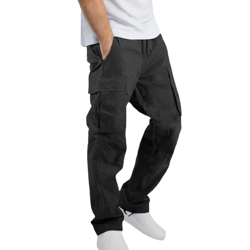 Pantalon de jogging homme en coton gris ample avec taille élastique et poches cargo