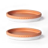 YBX 8-inch Plant Saucer Premium Terracotta Saucer Round Ceramic Plant Trays, Pack of 2 (White/Terracotta)