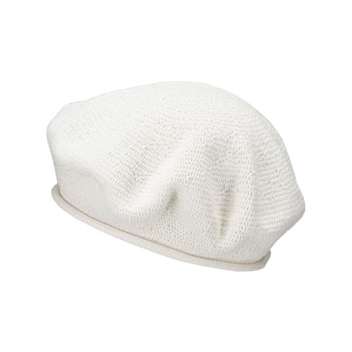 LOEVENICH Damen Baskenmütze aus Baumwolle in Bester Strick-Qualität mit modischem Rollrand (Creme)