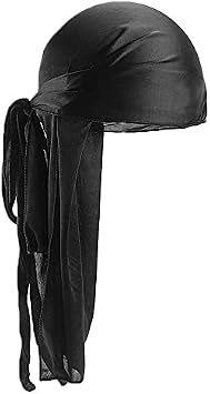 Uniseks Saten Kuma  Durag Bandana, Siyah, Uzun Kuyruklu Kafa Band