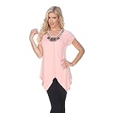 white mark 1288-11-L Fenella Womens Short Sleeve Tunic Top - Coral Pink, Large