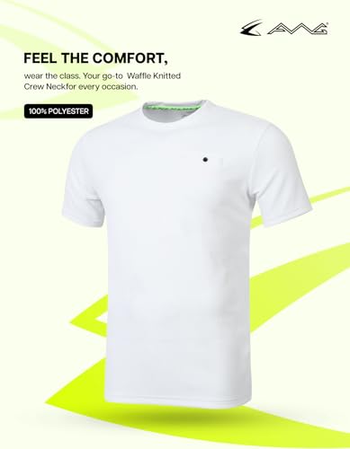 Image of AWG ALL WEATHER GEAR Men Solid Waffle Crew Neck Tshirt | Waffle Knit T-Shirt | Men's T-Shirt | Tees for Man | Textured Half Sleeve T-Shirt's | Tshirt for Men Stylish