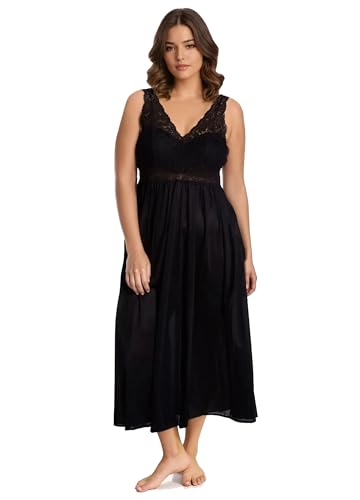 Image of Exquisite Form Women's 70807 Nylon Tricot Sleeveless Long Nightgown with Floral Lace