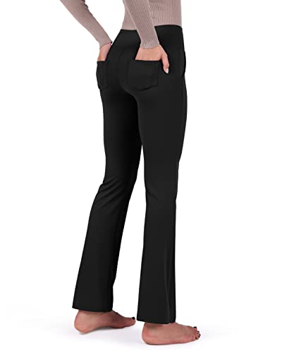 Ododos Flare Yoga Pants For Women With Pockets High Waist Bootcut Workout Gym Casual Work Pants, 29" Inseam, Black, Medium #TOP4