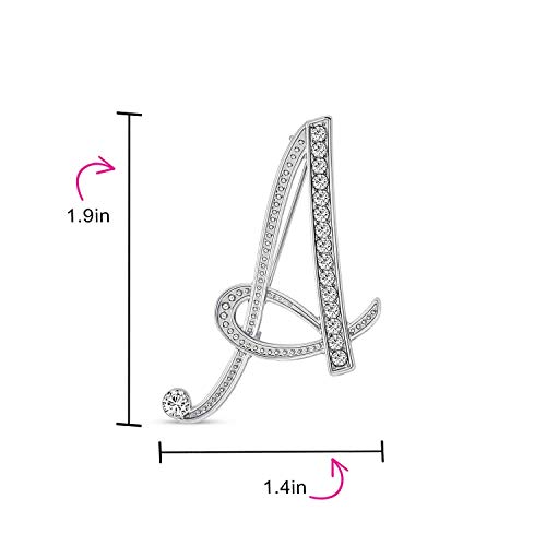 Image of Bling Jewelry Large Statement ABC Pave Crystal Cursive Script Monogram Letters Alphabet Initial Scarf Lapel Pin Brooch For Teen Women Rose, Yellow Gold Silver Plated