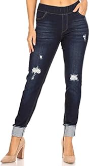 Women's Stretch Pull-On Jeans Skinny Ripped Distressed Denim Jeggings Regular-Plus Size
