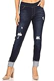 Women's Stretch Pull-On Skinny Ripped Distressed Denim Jeggings Side Stripe Cuff (2XL, Dark-39)