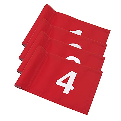 Numbered Solid Golf Flags With Tube Inserted,8” L X 6”H Mini Putting Green Flags For Yard Indoor Outdoor Backyard Garden, 420D Nylon Pin Flag (Red Flags 4 Sets #1,2,3,4) #TOP3
