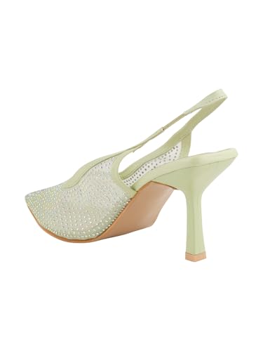 Image of TRYME Women Pointed Toe Stone Embellishment Slingback Heel pencil Sandals