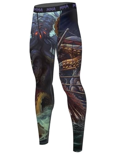 365CUSGIFTS Cthulhu Under Armor Compression Pants Men Active Sports Baselayer Tights Waistband Leggings Jiu Jitsu Spats Rash Guard Pants for Running BJJ Yoga - 5XL